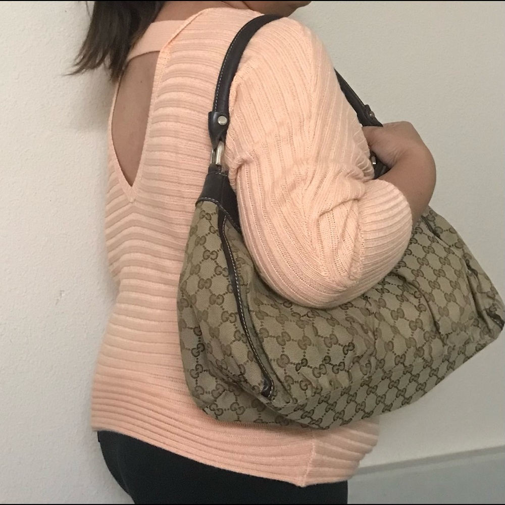 Auth Gucci Brown GG Monogram Abbey D-Ring Hobo Bag - Picture 15 of 16